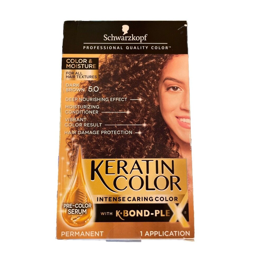 Schwarzkopf Keratin Color Permanent Anti-Age Hair Color ~ 5.0 DARK BROWN ~1 KIT